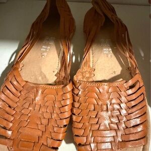 Woven Leather Moccasin Flats - Tan